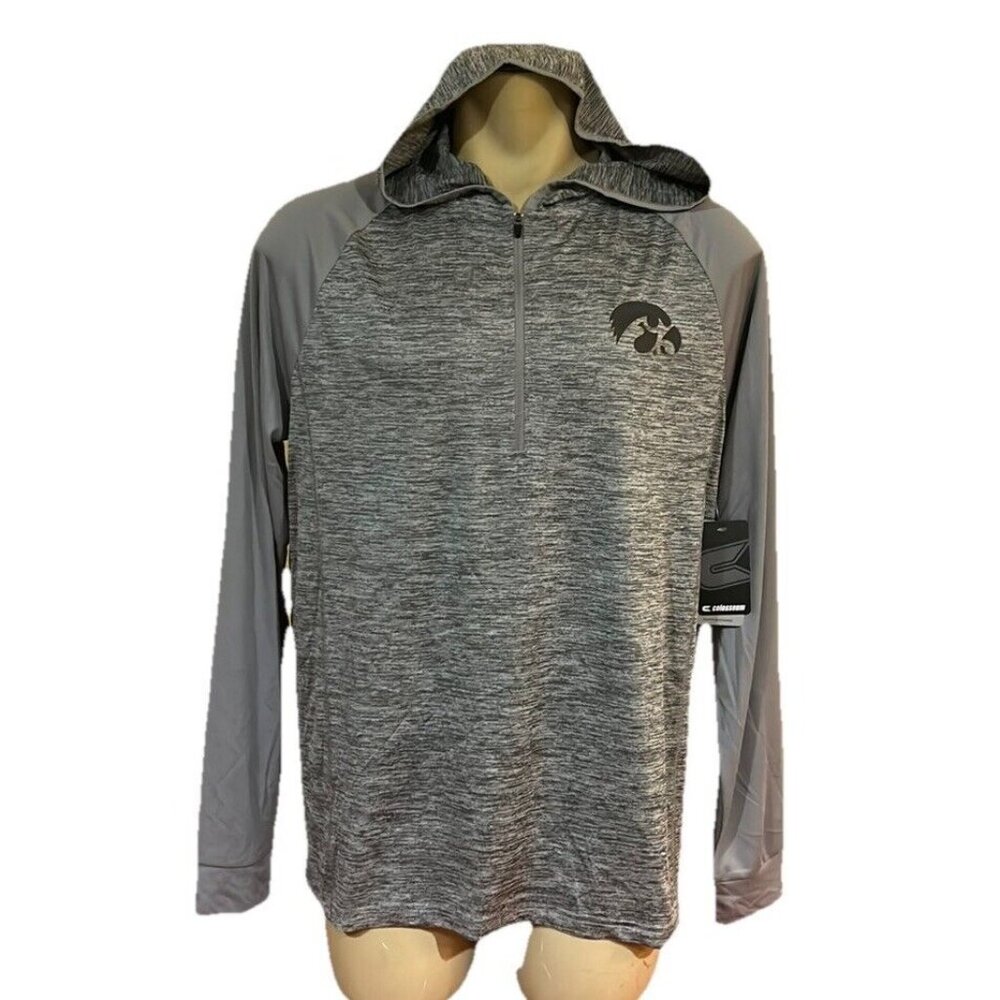 Iowa Hawkeyes Colosseum Performance Shirt Hooded 1/4 Zip Gray Shirt Men's L